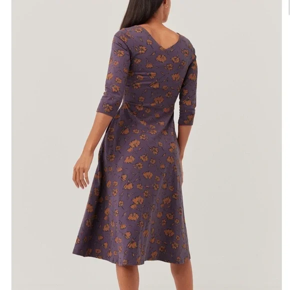 Pact Organic Brush Floral Currant Fit & Flare Midi Party Dress Size Small - Picture 14 of 15